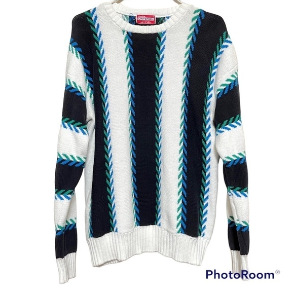 Vintage 80’s Arrow Criterion Striped 100% Cotton Men’s Sweater Sz. M - Picture 2 of 13